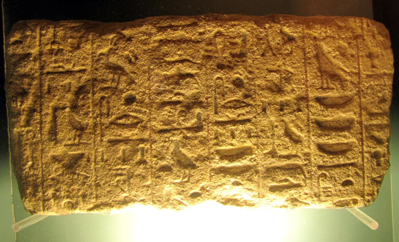 An inscription on the north wall of the entrance corridor to the temple that recounts the opening of a water well on the path of the eastern desert that leads to the gold mines of the Vadi Alaki. Museum of Natural Sciences of La Plata.
