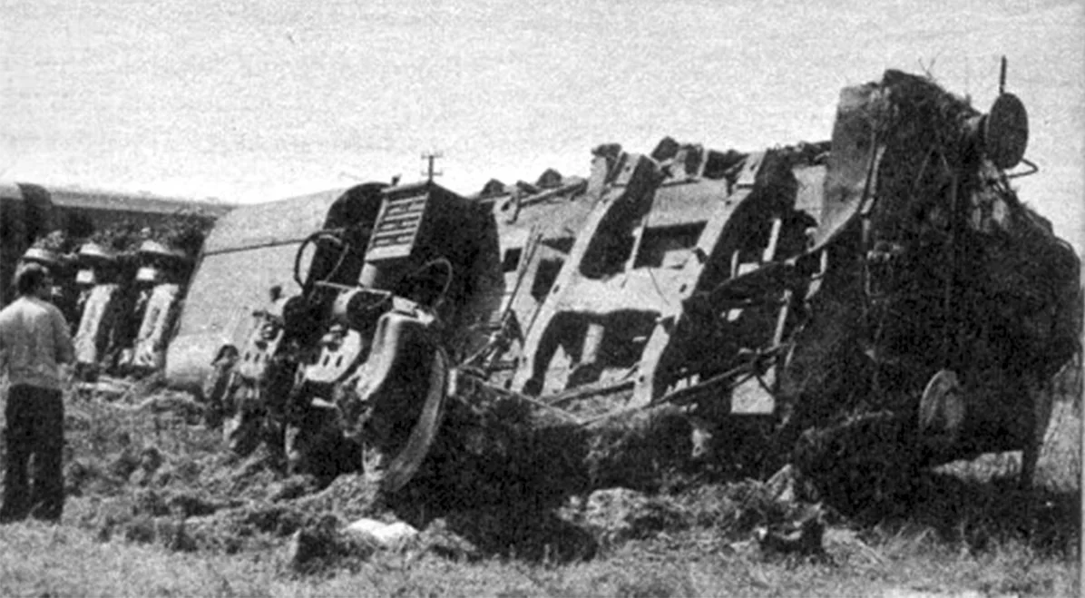 The locomotive after the crash.