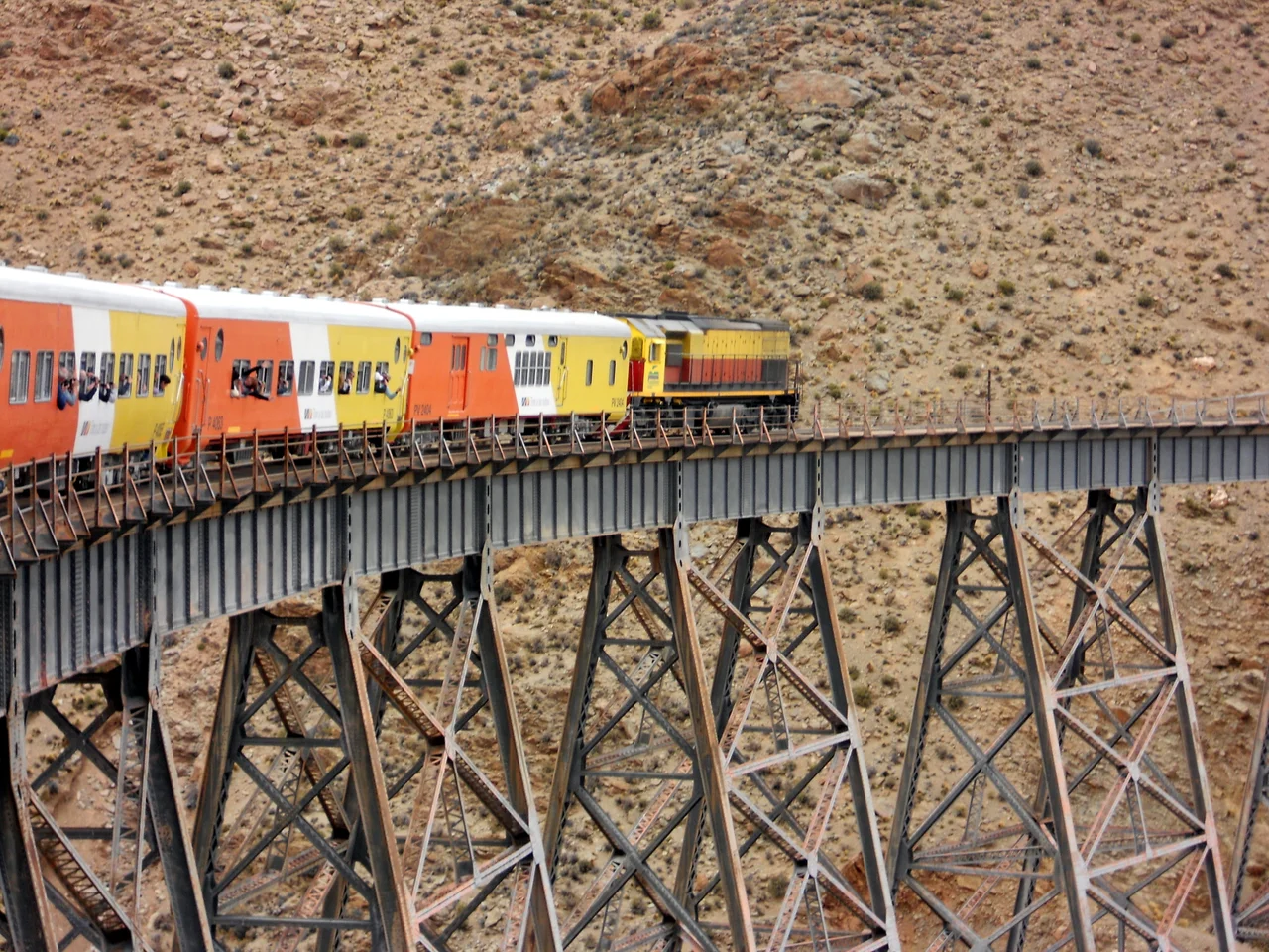 "Tren a las Nubes" (train to the clouds) crossing the Polvorilla viaduct, Salta Province (Argentina).