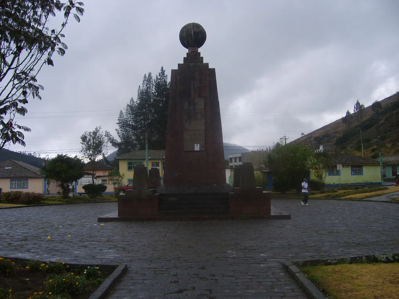 An old monument to the demarcation of equator, located at the main square of Calacali in Central Ecuador, about 15 km west of the touristic village of "Mitad del Mundo"