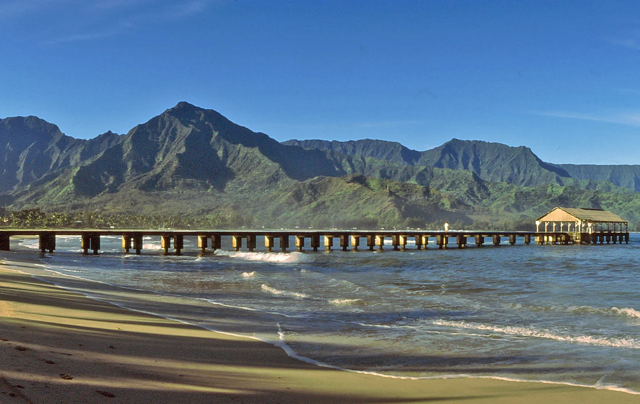 The Pier at Hanalei is on the National Register of Historic Places
Crop of:
Wonderful Hanalei Bay at Kauai, Hawaii Panorama Picture 2004 by Ralf Beier
