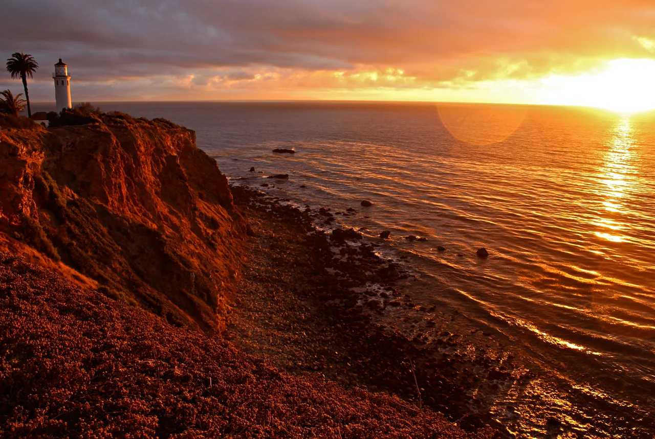 A beautiful sunset over the ocean by Point Vicente lighthouse.