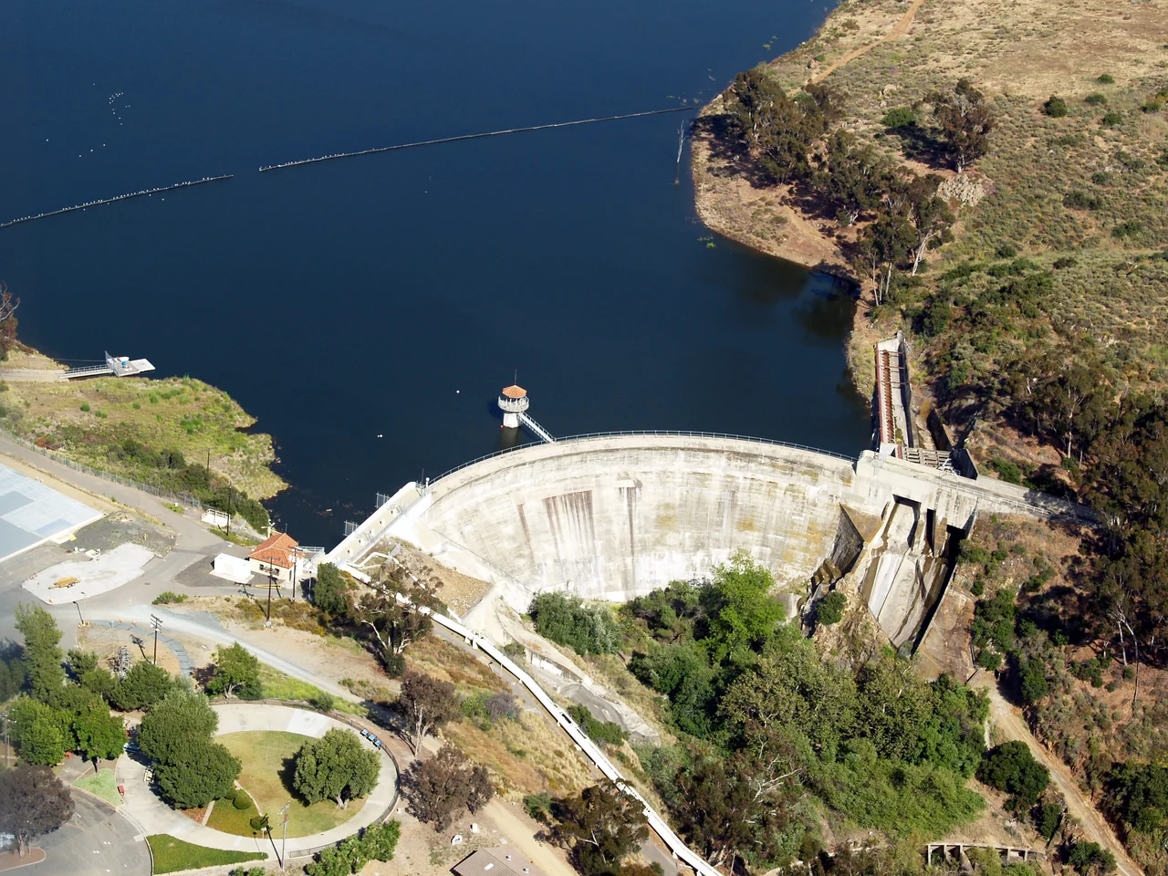 Aerial view of Sweetwater Dam in San Diego County, California, USA.