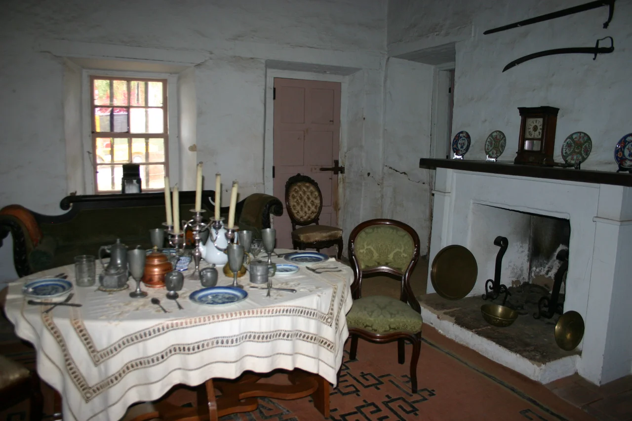 Dining Room, Casa de Estudillo, San Diego, California, USA - "The dining room speaks of California's thriving hide and tallow trade in the 1830's. Ships laden with fine glassware, china, carpets, furniture, and other goods from far away places visited San Diego's harbor regularly."