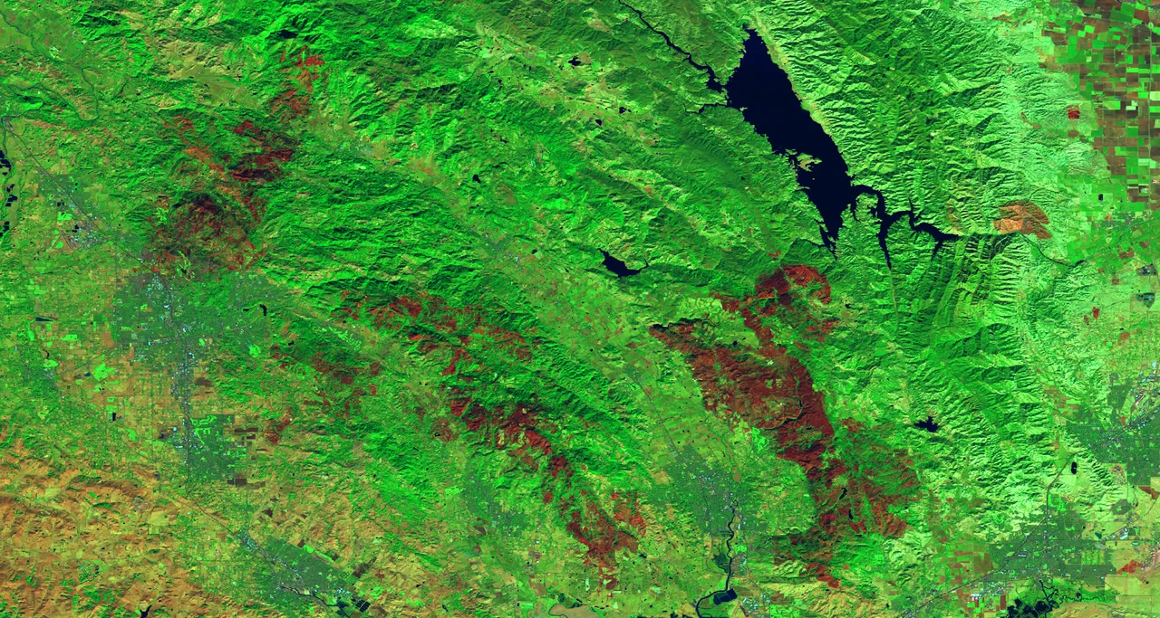 Landsat 8 OLI bands 753, Napa, Sonoma fires of October 2017