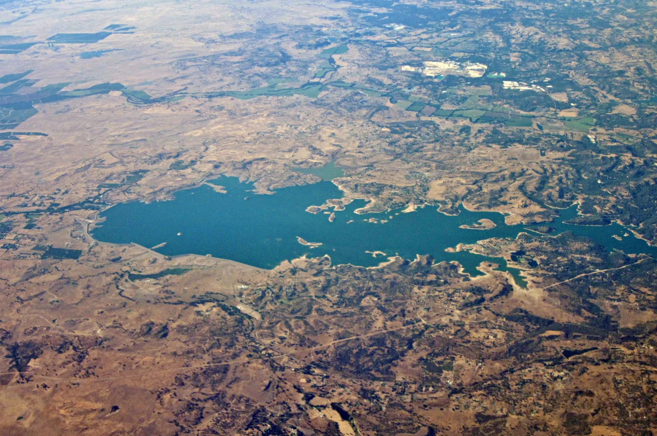 Aerial image of Camanche Reservoir from an Airbus 320 en route from San Francisco to Austin.