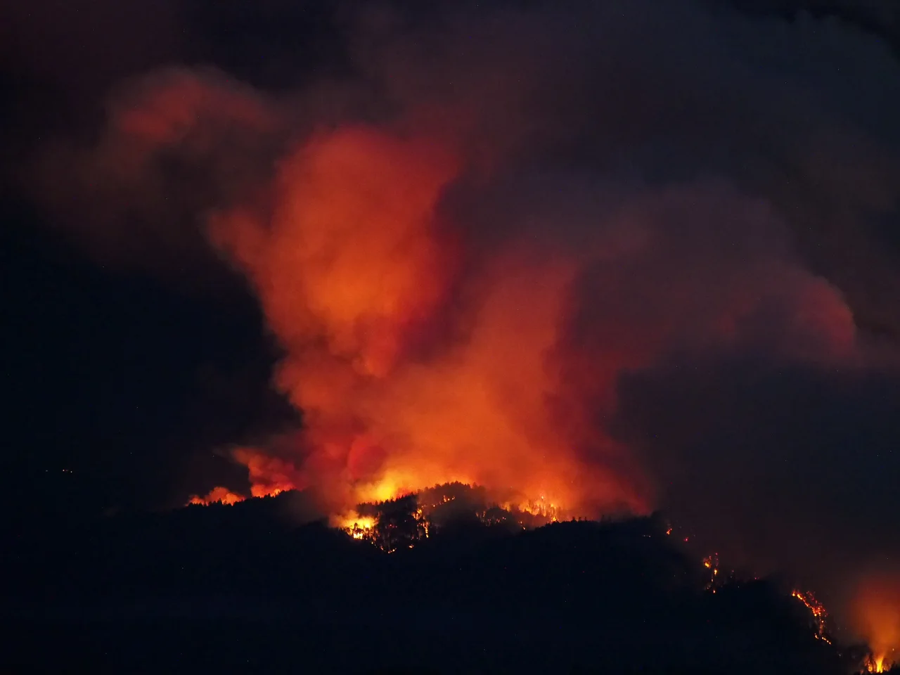 The CZU lightning complex fire burns along Butano Ridge and in Pescadero Creek Park, in the Santa Cruz Mountains, California. This fire would later grow to over 85,000 acres and destroy over 900 structures