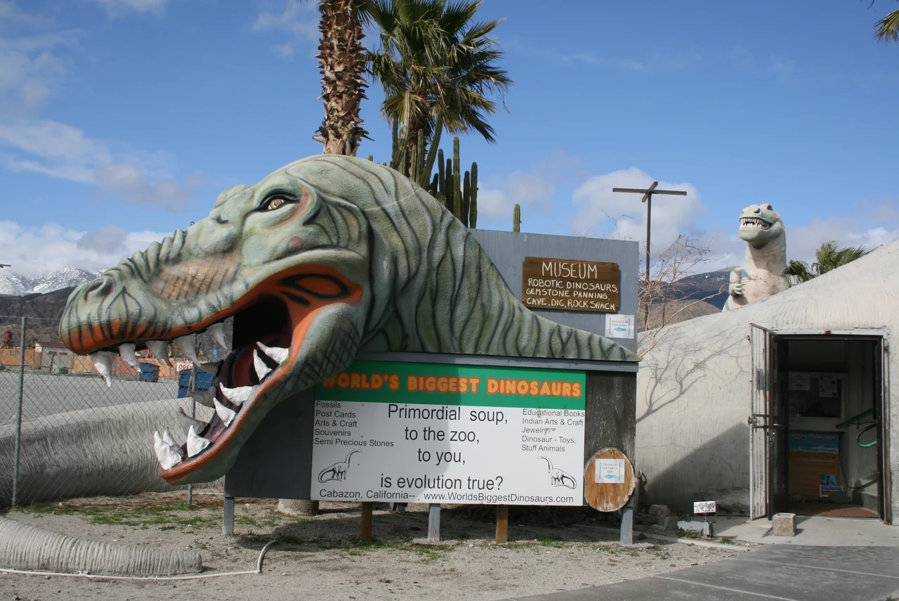 Entrance to the creationist museum at Cabazon Dinosaurs in Cabazon, California.