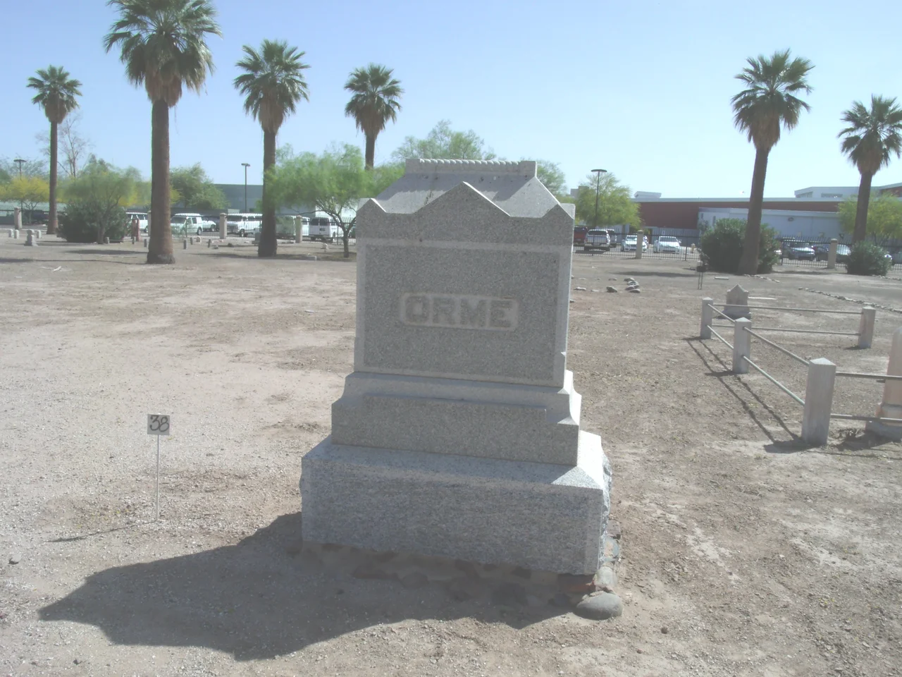 Linsey Orme , a former member of the Confederate Army of America, once served in the Territorial Council and later as Maricopa County sheriff. Orme died on September 24, 1900. The grave is located at 1317 W. Jefferson Street in the "Independent Order of Odd Fellows Cemetery" section of Phoenix's historic Pioneer & Military Memorial Park. The Pioneer & Military Memorial Park is listed in the National Register of Historic Places, reference #06001317.
