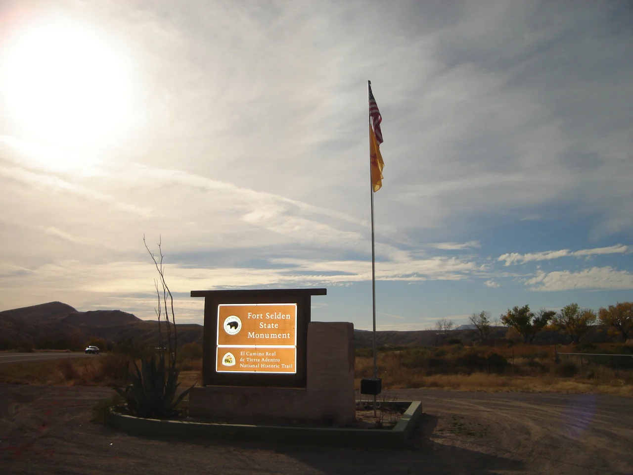 Highway entrance to Fort Selden State Monument.