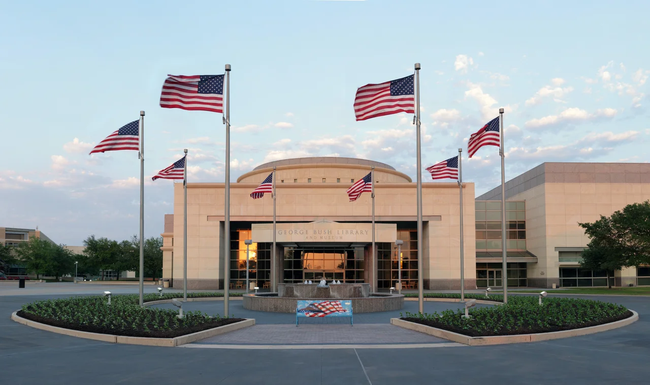The George Bush Presidential Library on the campus of Texas A&amp;M University. 9x3 stitched panorama