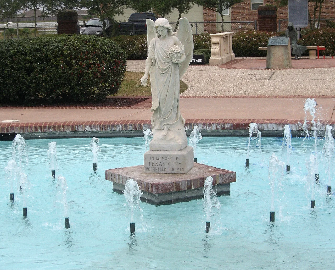 Memorial to Texas City firemen who died in the Grandcamp disaster. Most of the Texas City Fire Department and hundreds of other people died that day. It's the worst industrial accident in U.S. history.