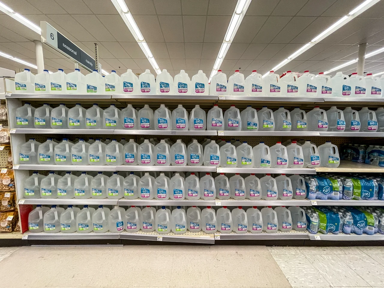Bottles of water at the Walgreens in Jackson, Mississippi, shortly after the 2022 Jackson Water Crisis.