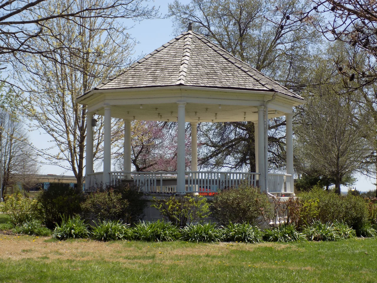 A small gazebo on the Haskell Indian Nations University. It was constructed in 1908 and is on the National Register of Historic Places.