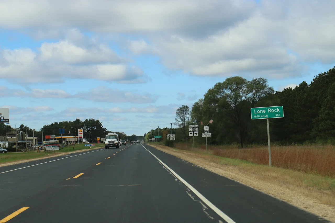The sign for Lone Rock, Wisconsin on WIS60.