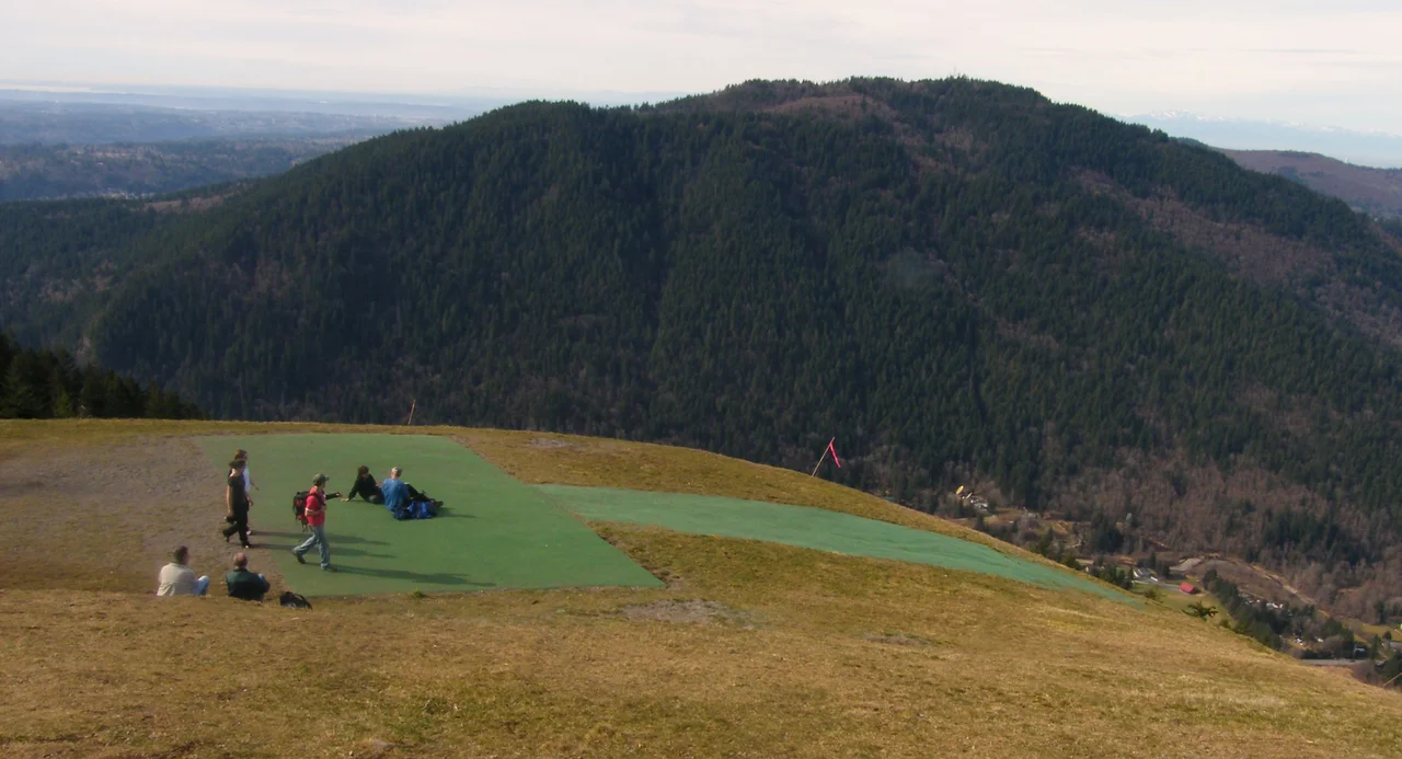 On Tiger Mountain, Washington, United States: the north paraglider takeoff site, with Squak Mountain in the background