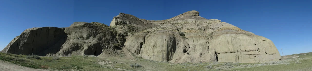 A little better than my last panorama.  I hope it helps to give you a feel of how large this sandstone butte is.  This butte is hidden in the Big Muddy, near the border between Saskatchewan and the States.