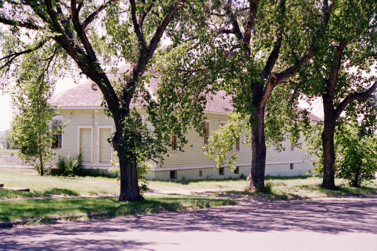 Scope and content:  The original finding aid described this photograph as:
Original Caption: The Stockade is the last remaining building of Fort Yates, the largest military outpost along the Missouri River.
Location: Fort Yates, North Dakota (46.092° N 100.629° W)

Status: Public domain.