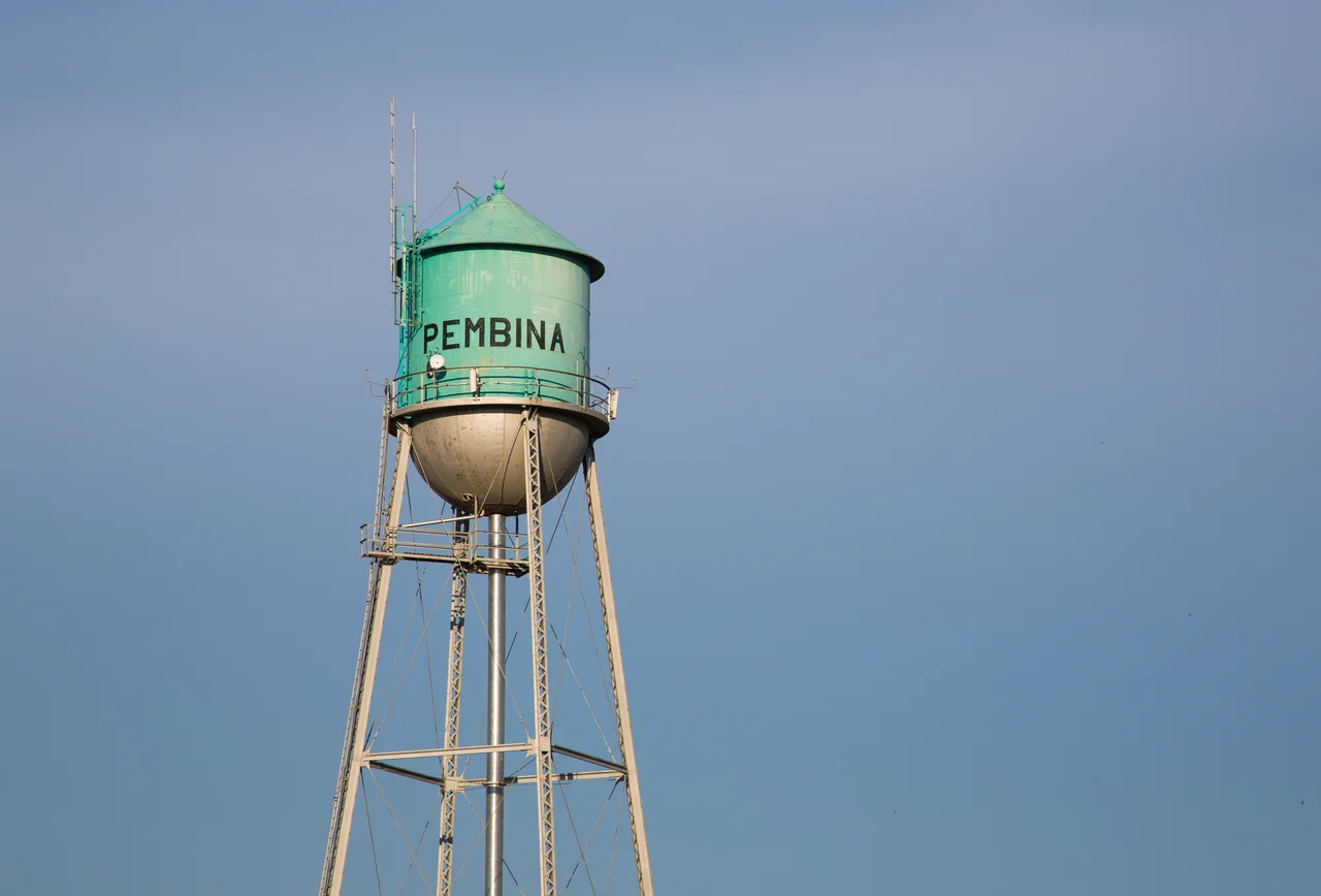 Water tower in the city of Pembina, North Dakota.