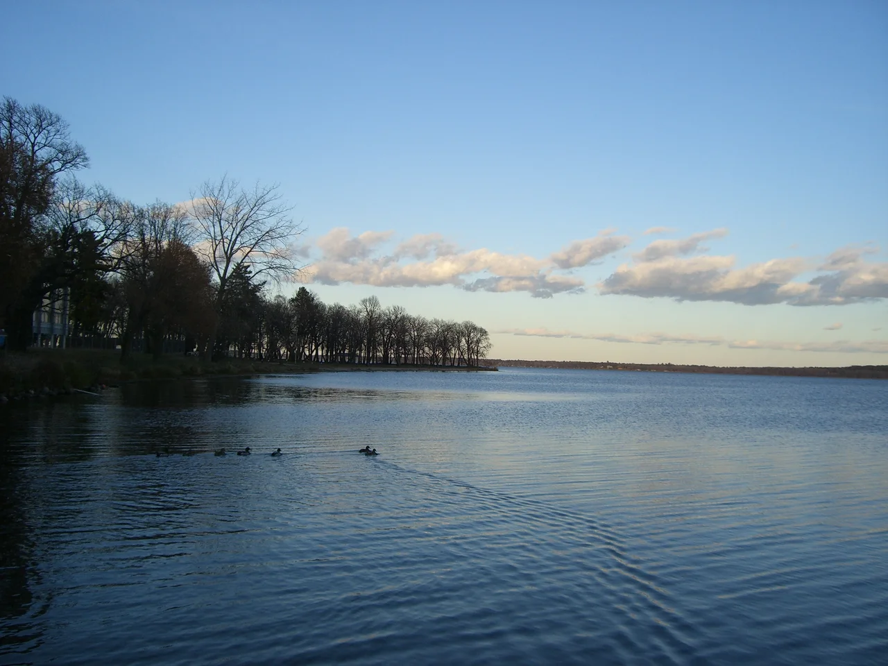 Lake Bemidji in Minnesota seen from a boat on the lake.