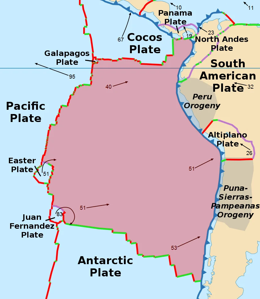 Tectonic situation of Pacific Colombia.
Legend:
Dark red - Coiba Plate
Purple - Malpelo Plate
Red double line - Panama Transform Fault
Green double line - Coiba Transform Fault
Pink thick line - Colombian Deep Trench
Red single lines - from north to south Unguía Fault, Bahía Solano Fault, Naya-Micay Fault and Remolino-El Charco Fault
Blue single lines - Romeral Fault System
Yellow single lines - Eastern Frontal Fault System
Orange single line - Bucaramanga-Santa Marta Fault
White single lines - other major faults of Colombia
Sources:

Paris, Gabriel et al. (2000a)       Database of Quaternary Faults and Folds in Colombia and its Offshore Regions, USGS, pp. 1–66 Retrieved on 6 June 2018. 
Paris, Gabriel et al. (2000b)       Map of Quaternary Faults and Folds of Colombia and Its Offshore Regions, USGS, p. 1 Retrieved on 6 June 2018. 
Zhang, Tuo et al. (2017). "The Malpelo Plate Hypothesis and implications for nonclosure of the Cocos-Nazca-Pacific plate motion circuit". Geophysical Research Letters 44: 1–6. Retrieved on 2018-06-06.