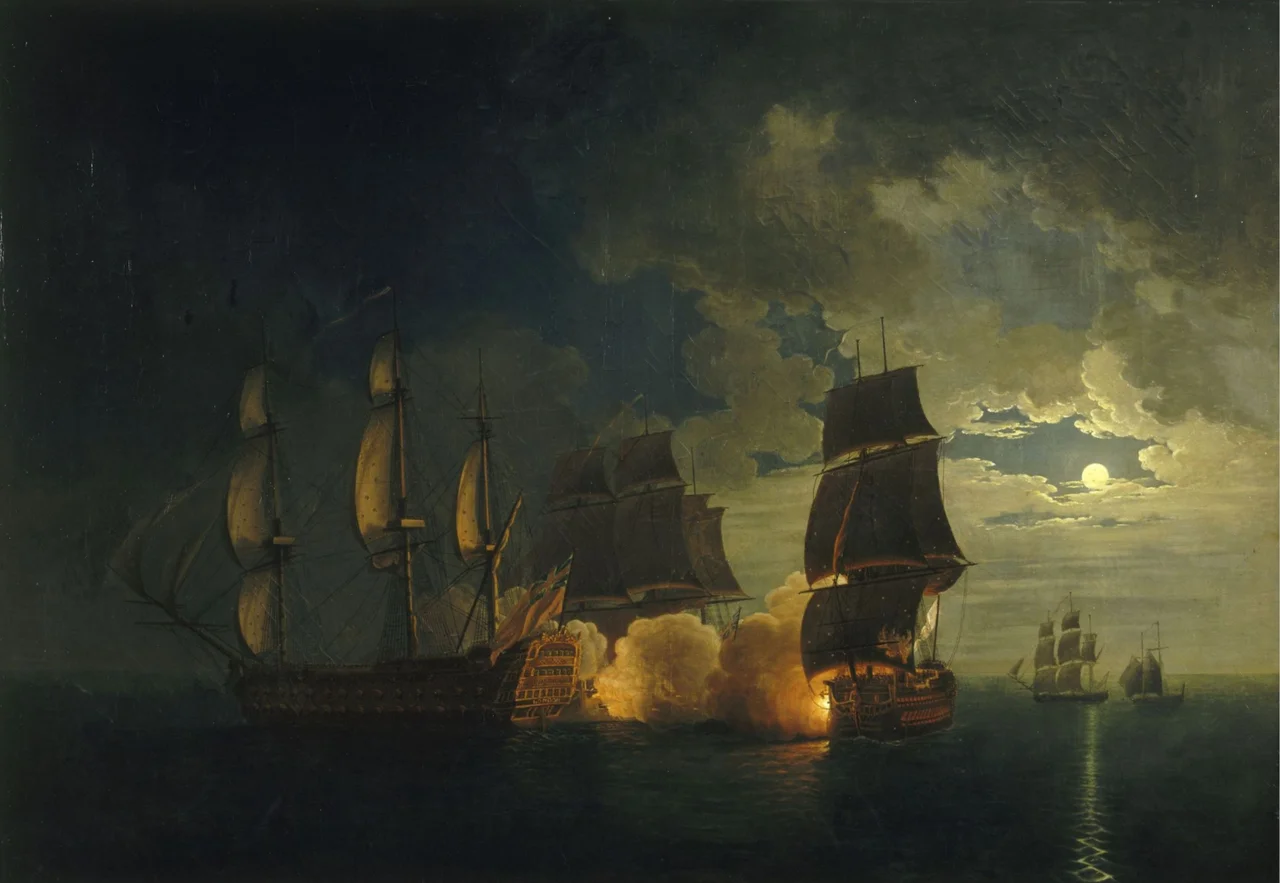 Action of 18 October 1782 between the 74-gun Scipion and the 90-gun HMS London. Oil on canvas, 18th century
On display at Toulon naval museum. Access number 3 OA 54.