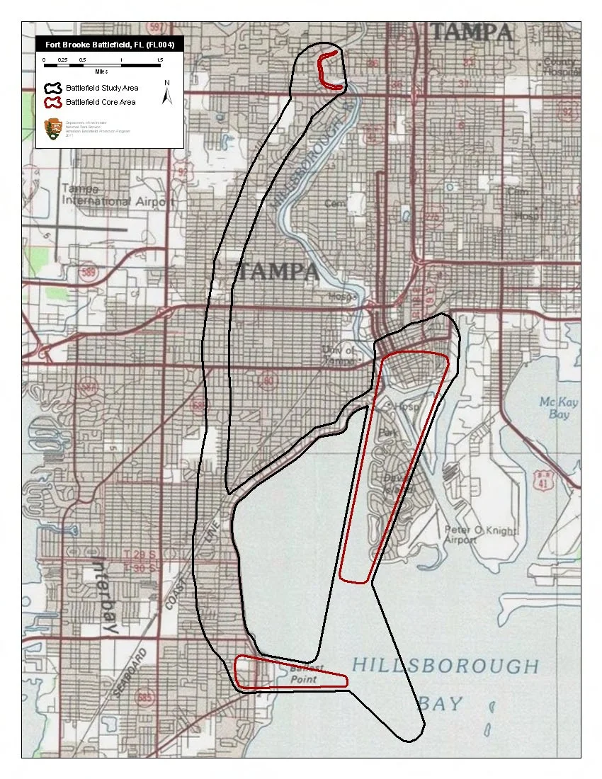 Map of battlefield core and study areas.