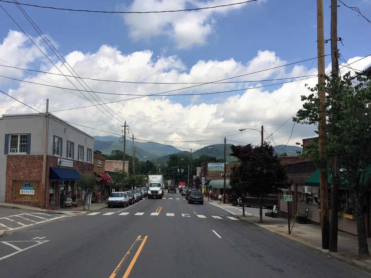 A view down State Street in Black Mountain, NC