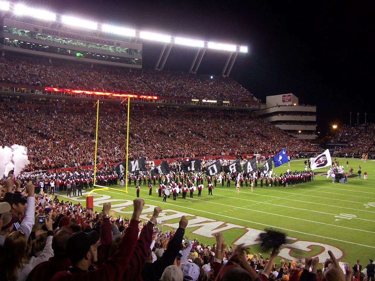 I took this picture myself as the Gamecocks took the field against Tennessee on Oct. 28, 2006.  The Gamecocks are coming out to their pregame entrance, "2001", which The Sporting News has ranked the best pregame entrance in college football.