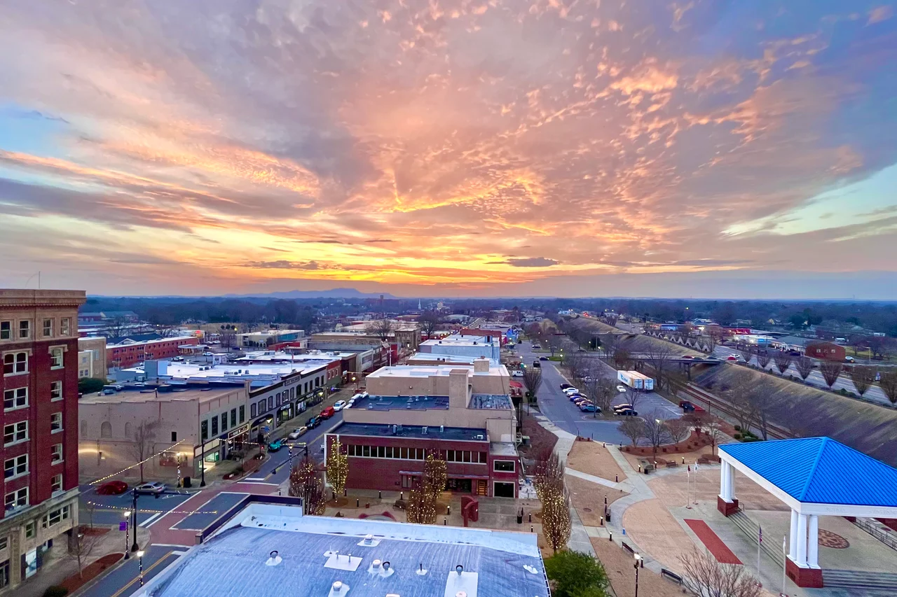 Gastonia, Street, Buildings, Sunset