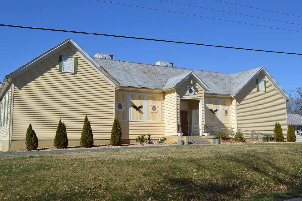 Front of the Augusta County Training School (now home to the American Legion), located on Cedar Green Road just west of Staunton in Augusta County, Virginia, United States.  Built in 1938, it is listed on the National Register of Historic Places.