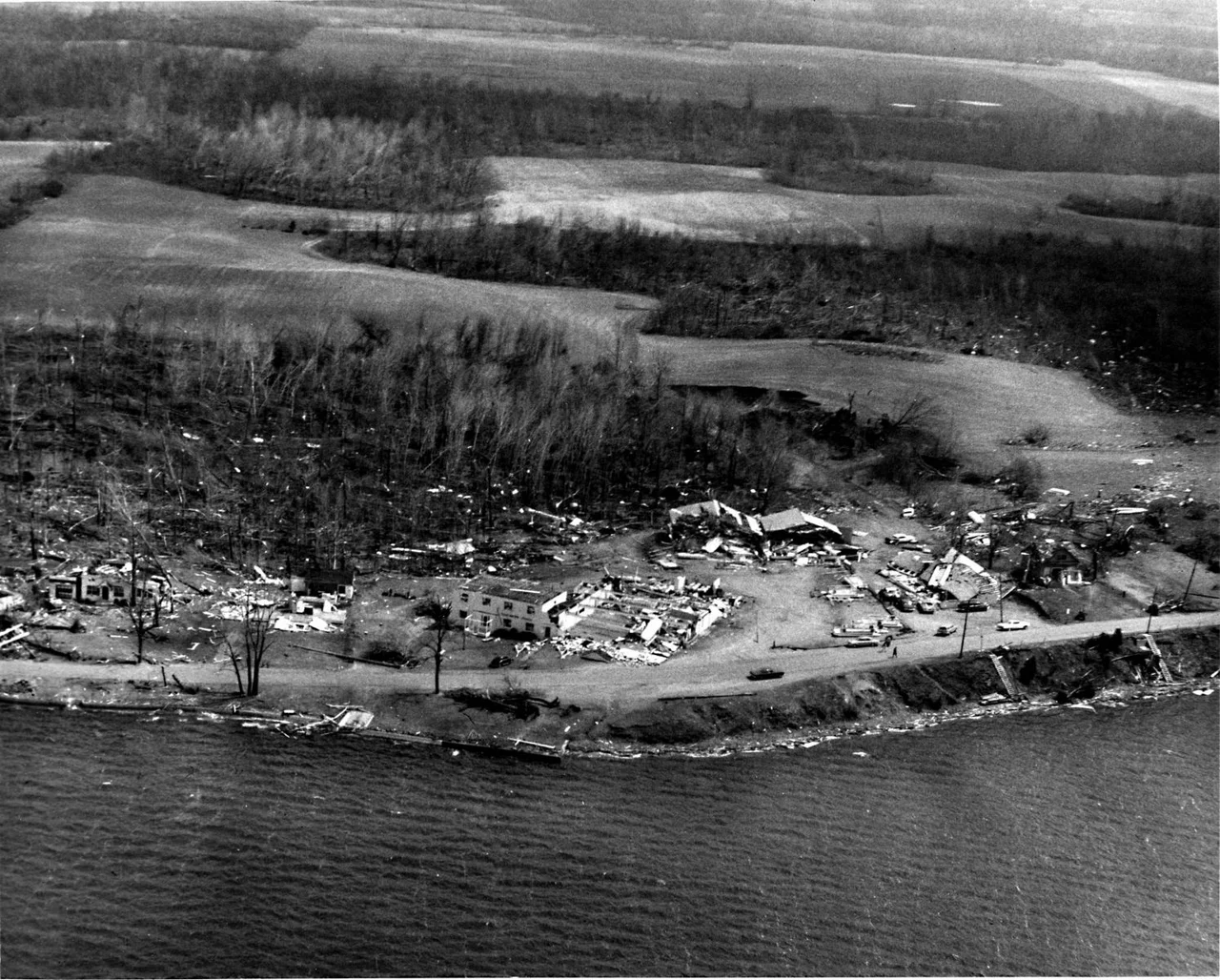 Destruction in the Manitou Beach–Devils Lake area after the F4 tornadoes of April 11, 1965