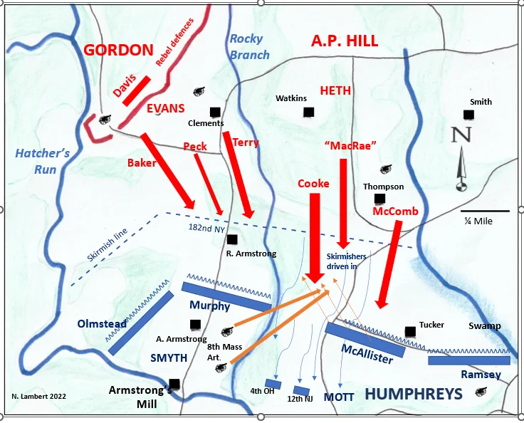 The Confederates Attack Humphreys' Line, 4.00 p.m. February 5