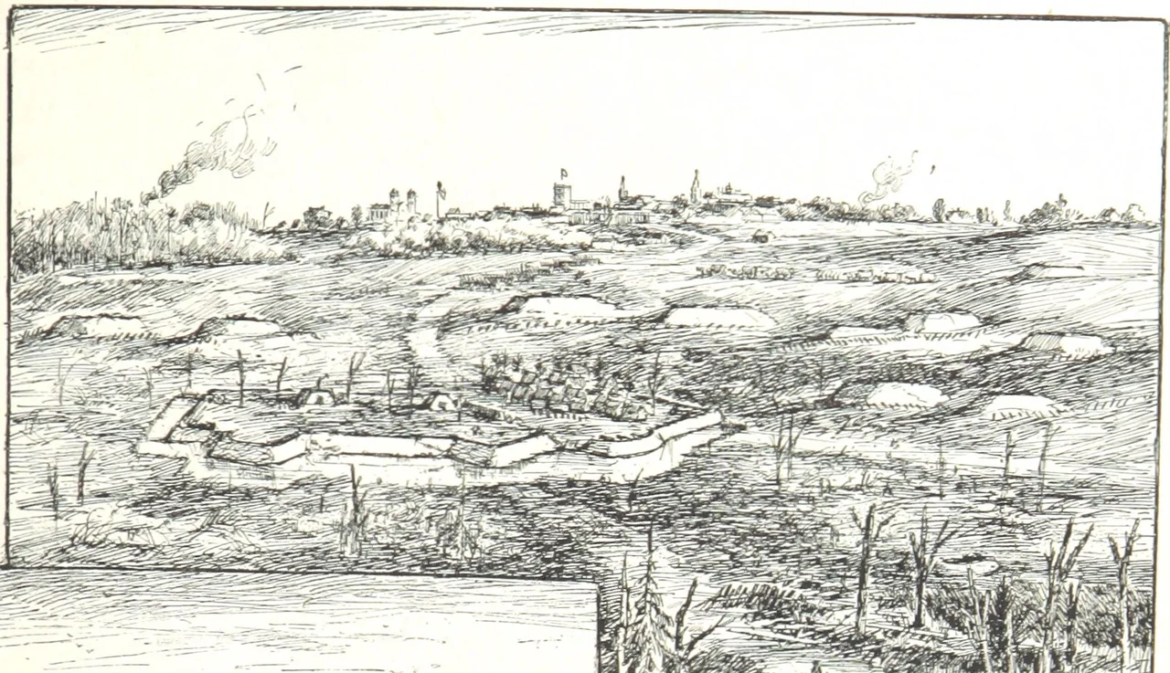 The Confederate Fort Magruder, attacked during the Battle of Williamsburg. Original caption: Fort Magruder and other Confederate earth-works in front of Williamsburg. From sketches made May 6, 1862.