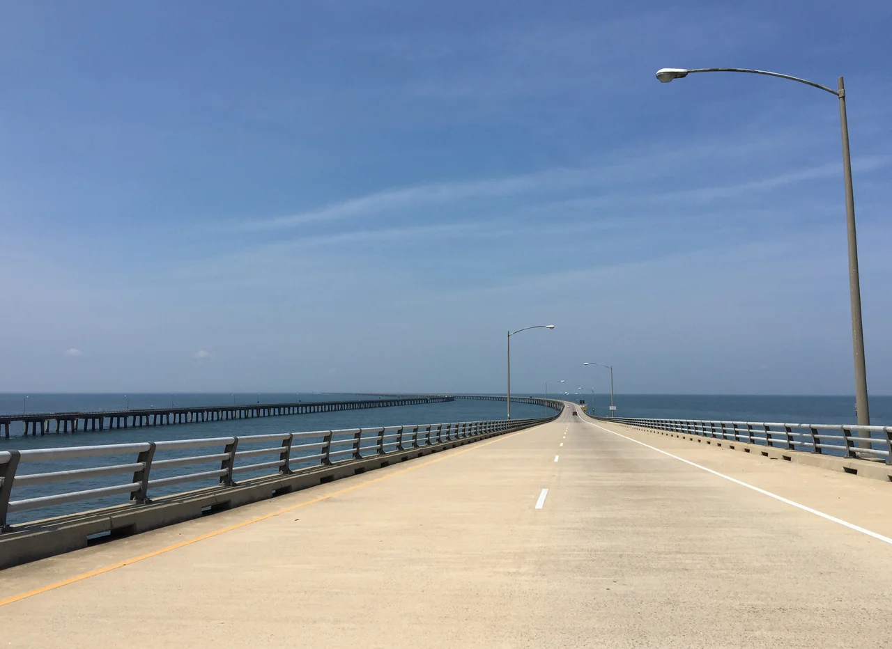 View south along U.S. Route 13 (Chesapeake Bay Bridge-Tunnel) crossing the North Channel of the Chesapeake Bay in Northampton County, Virginia