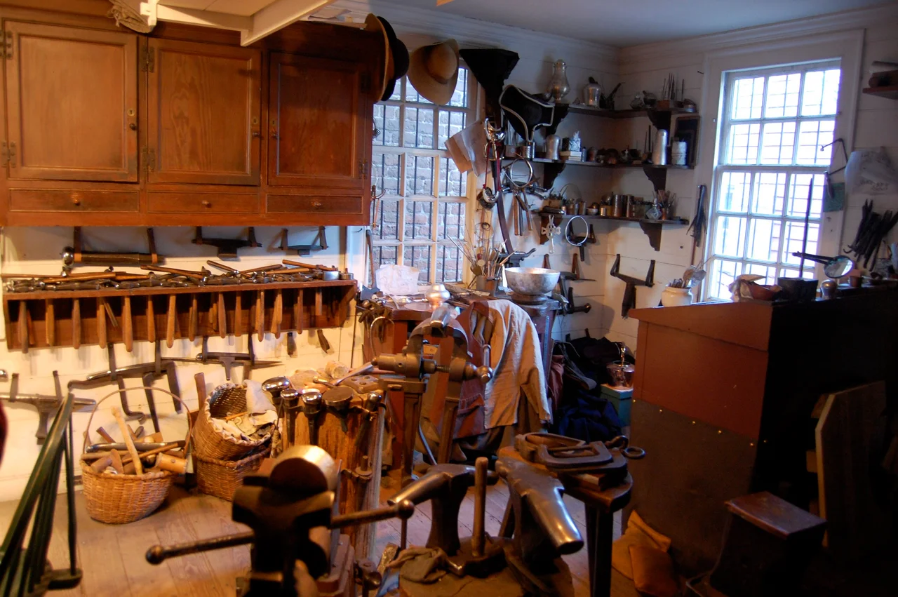 A recreation workshop on Duke of Gloucester street in Colonial Williamsburg, Virginia.