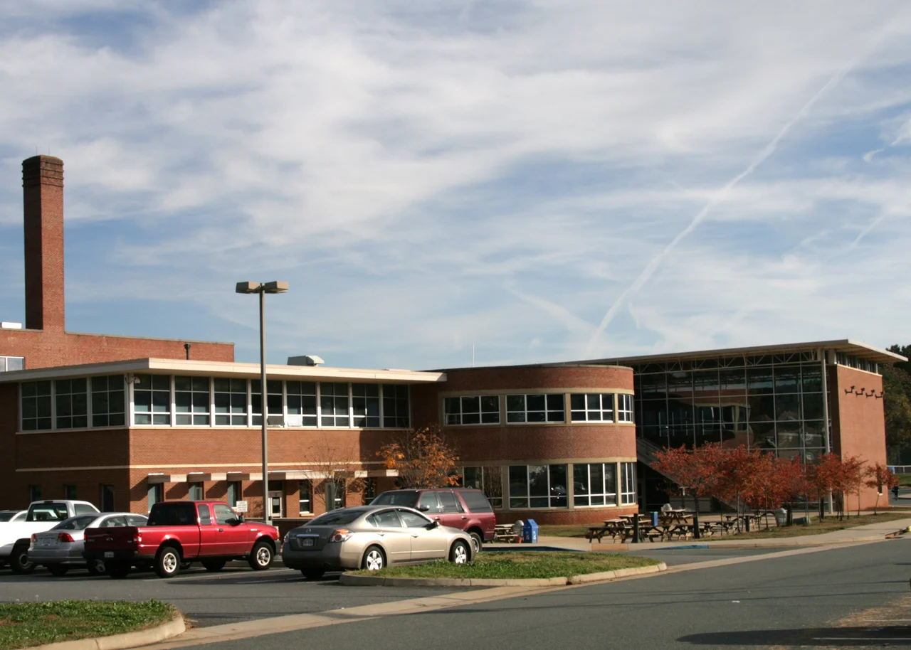 Orange County High School as seen from front parking lot. Orange, Virginia, United States.