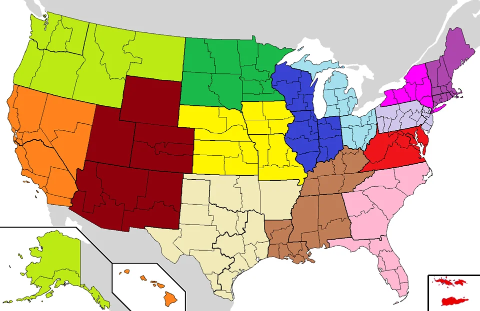 The Catholic dioceses within their respective regions in the United States Conference of Catholic Bishops.
