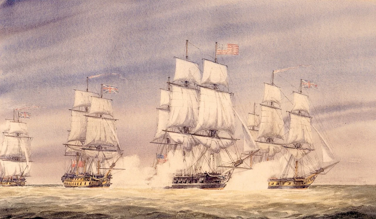 Capture of the American Frigate 'South Carolina' by the British ship 'Diomede' and frigates 'Quebec' and 'Astrea' - circa 1782
