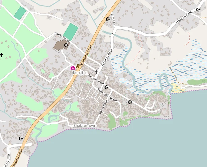 Map of Tombo, Sierra LeoneThis map of Tombo, Sierra Leone was created from OpenStreetMap project data, collected by the community. This map may be incomplete, and may contain errors. Don't rely solely on it for navigation.