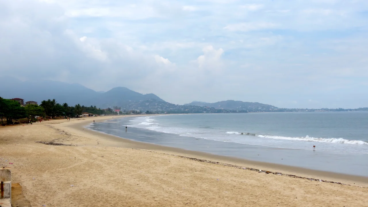 Beach in Freetown, Sierra Leone. Lion Mountains/Freetown Peninsula in the background.