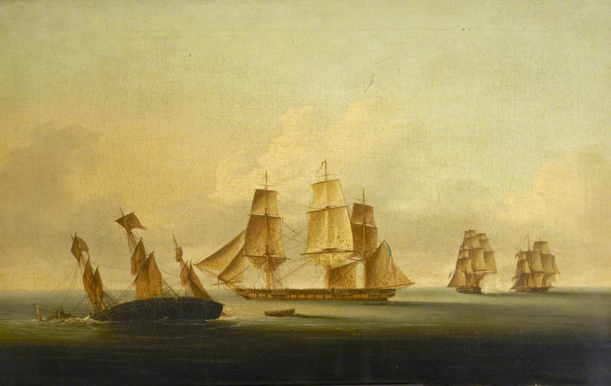 Francis Sartorius II (c.1777-c.1831) - End of the Action between HMS 'Arrow' and 'Acheron' and the French Frigates 'Hortense' and 'Incorruptible' - BHC2384 - Royal Museums Greenwich.jpg