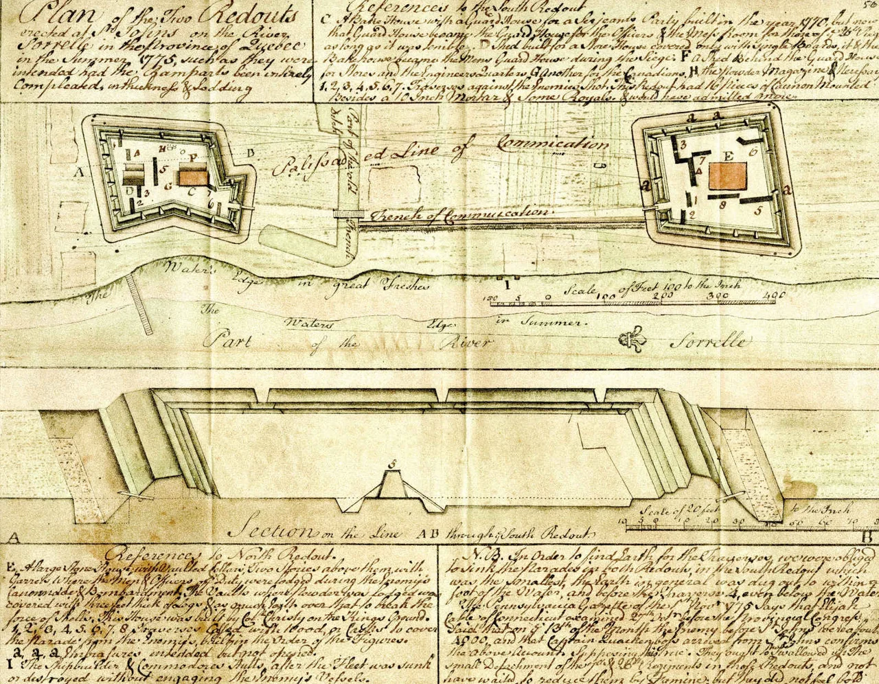 Commission des Monuments Historiques du Canada Fort Saint Jean
Construit en 1743 par M. de Léry sous des ordres de d'administrateur la Galissonnière. Ce poste était depuis longtemps le rendez-vous de toutes les expéditions militaires du côté du Lac Champlain. Le 31 Août 1759, le Commandant de Roquemaure le fit sauter d’après les ordres du Gouverneur de Vaudreuil pour éviter qu’il tombât aux mains des Anglais.
Reconstruit par le Gouverneur Carleton en 1775, Il soutint, la même année, sous le commandement du Major Charles Preston, du 26ième Régiment, un siège de 45 jours contre les troupes Américaines Commandées par le Général Montgomery.
Commission des Monuments Historiques du Canada Fort Saint Jean

Constructed in 1743 by M. de Léry under orders from Governor la Galissonnière. This post was for all the military expeditions towards Lake Champlain. In August, 1760, Commandant de Roquemaure had it blown up in accordance with orders from the Governor de Vaudreuil in order to prevent its falling into the hands of the English. Rebuilt by Governor Carleton, in 1773. During the same year, under the command of Major Charles Preston of the 26th Regiment, it withstood a 45 day siege by the American troops commanded by General Montgomery.
