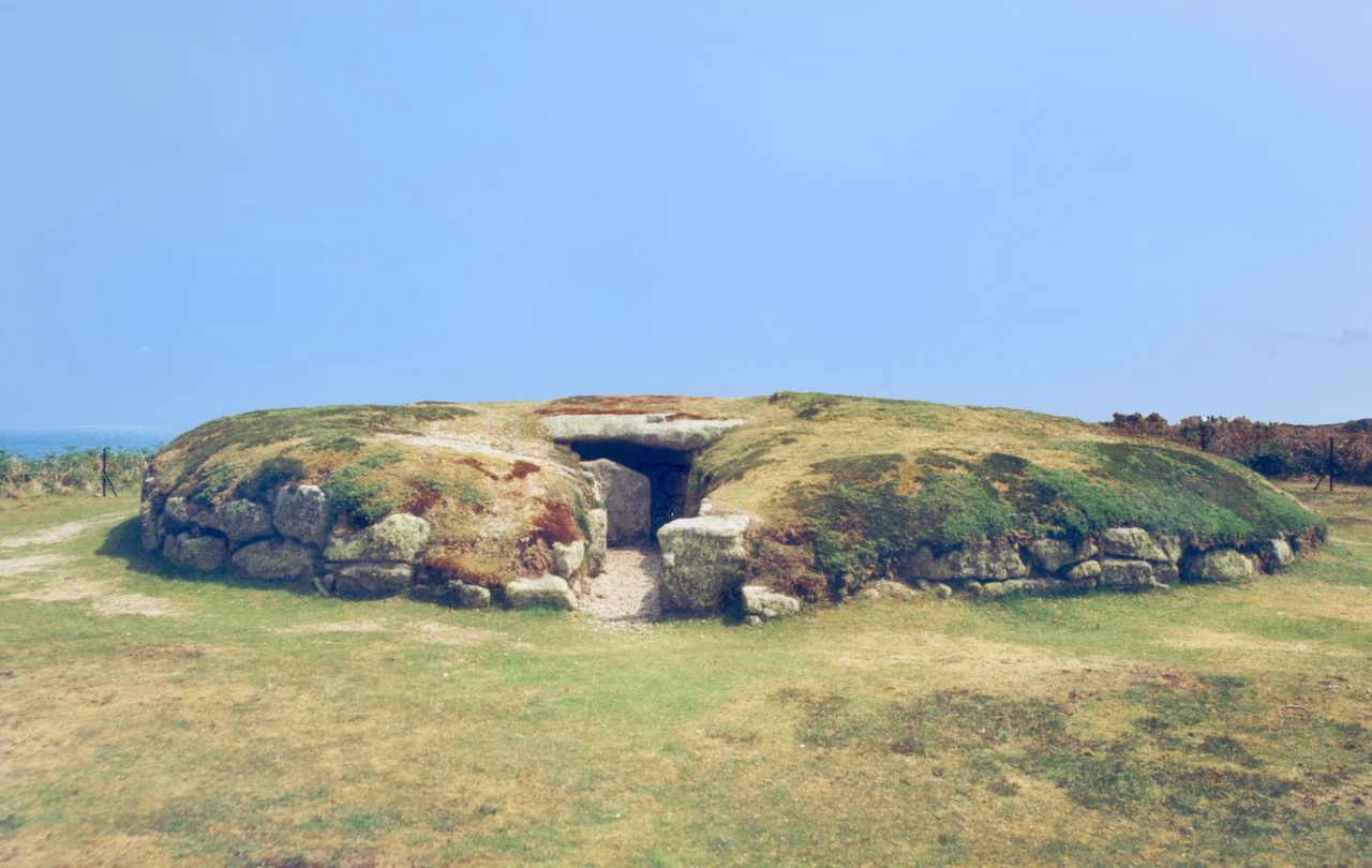 Porth Hellick entrance grave, also known as the Great Tomb, c 2000 BC, St. Mary's Island, Isles of Scilly