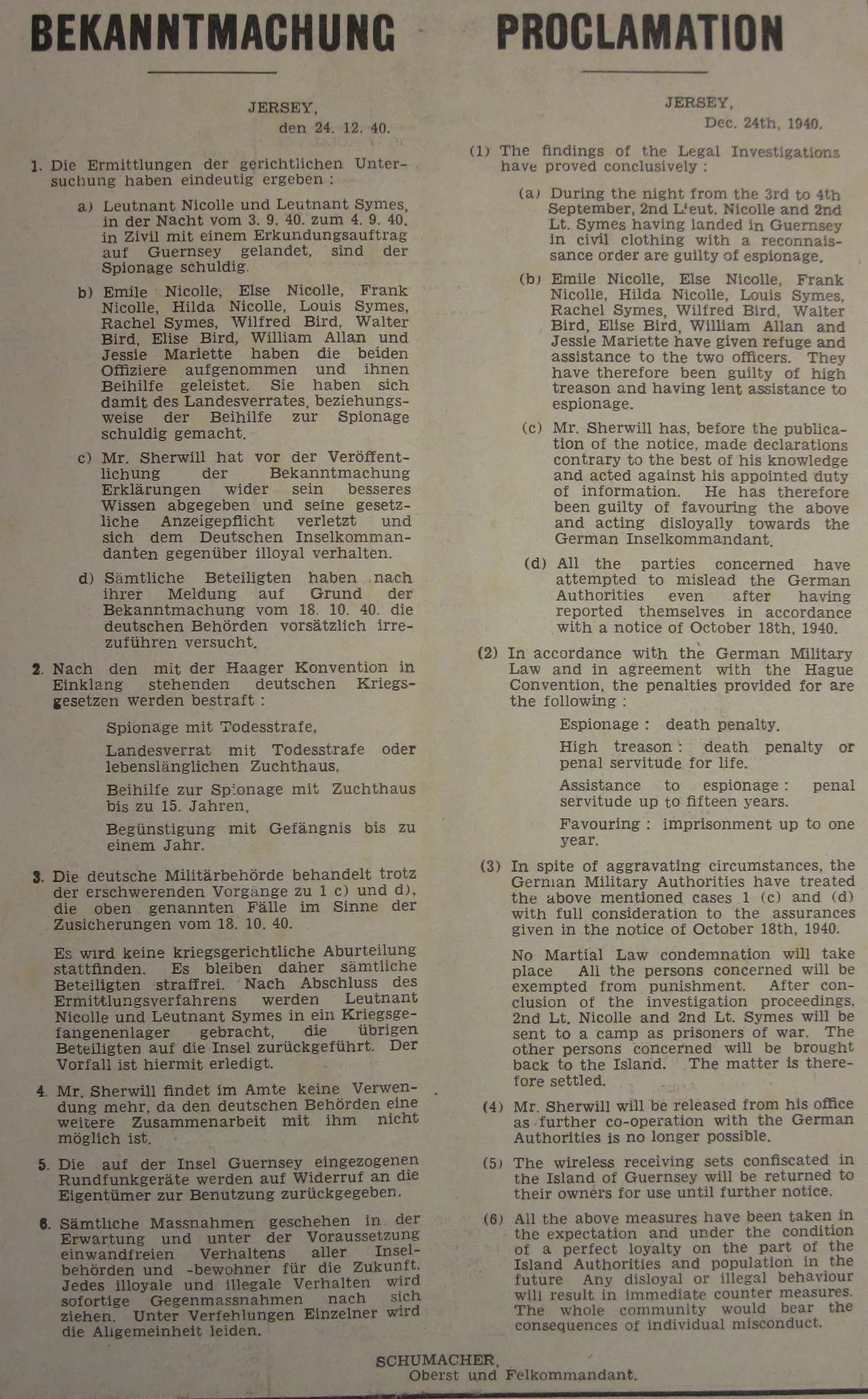 German decree from Occupation of  Jersey