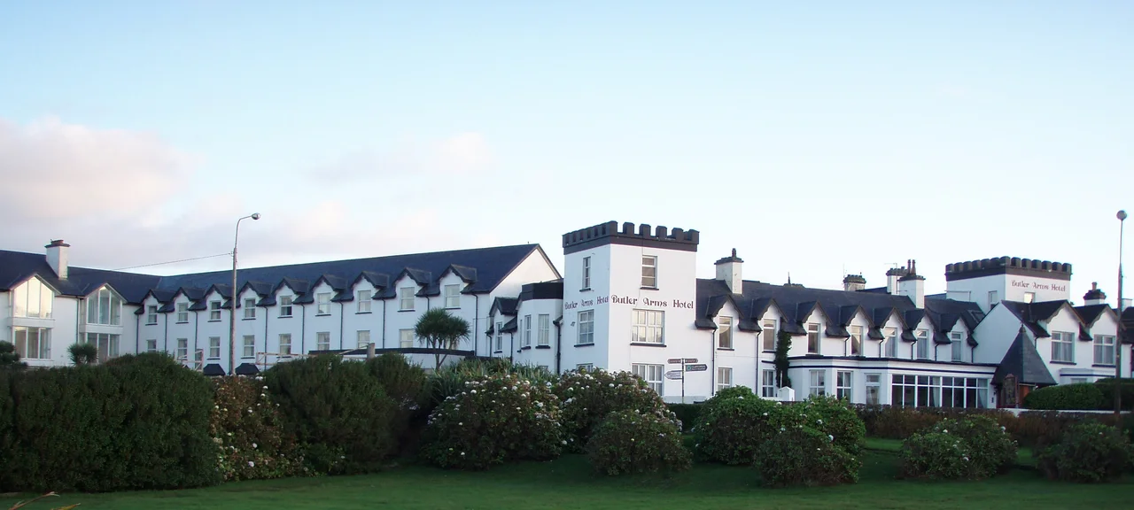 The Butler Arms Hotel in Waterville, County Kerry on November 1, 2011: the last of the hydrangeas are dying but the sun reflects from Ballinskelligs Bay