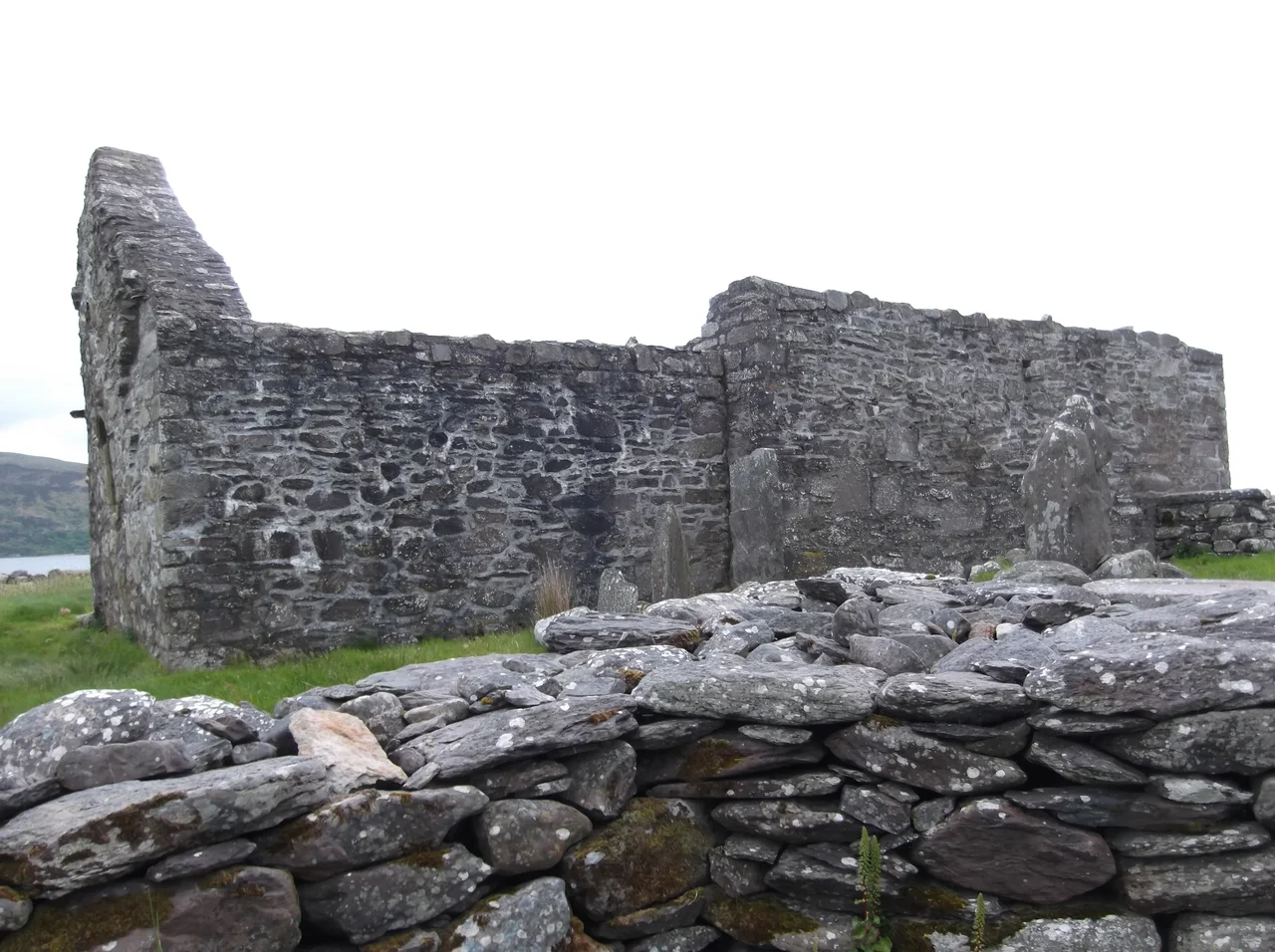 Photograph of the remains of St Finian's Chapel, Church Island, Lough Currane, Co. Kerry, Ireland