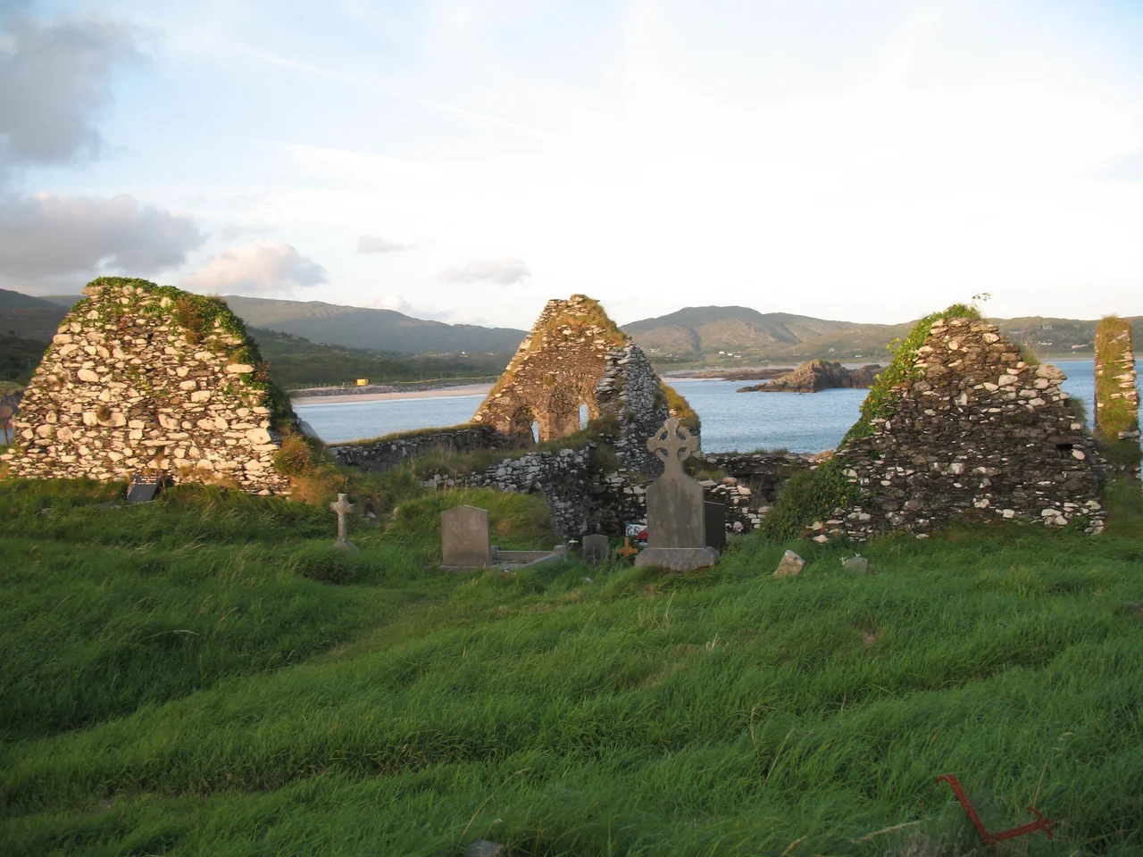 Derrynane Abbey on Abbey Island in County Kerry, Republic of Ireland.