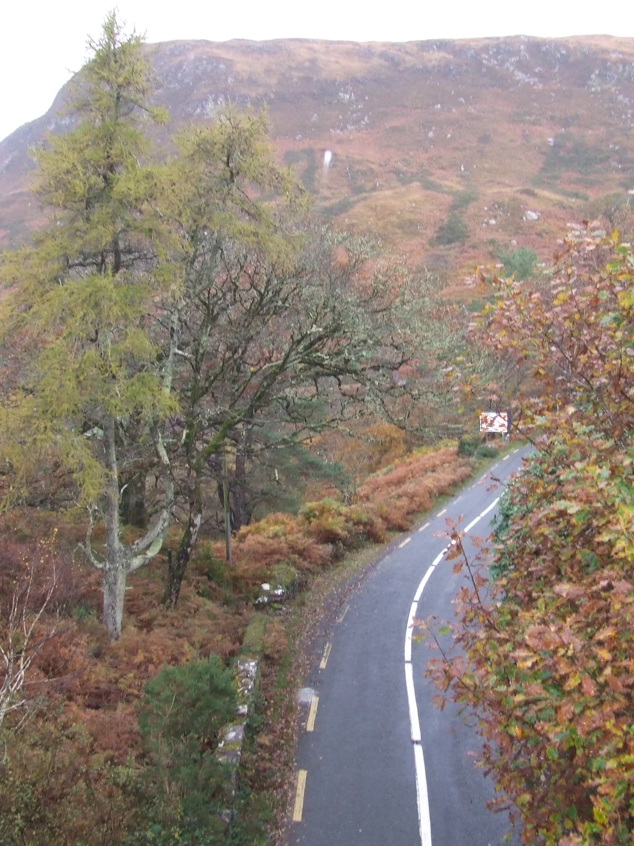 A road on the Corraun peninsula near Mulranny as viewed from a bridge on the Great Western Greenway. Halloween, 2014.