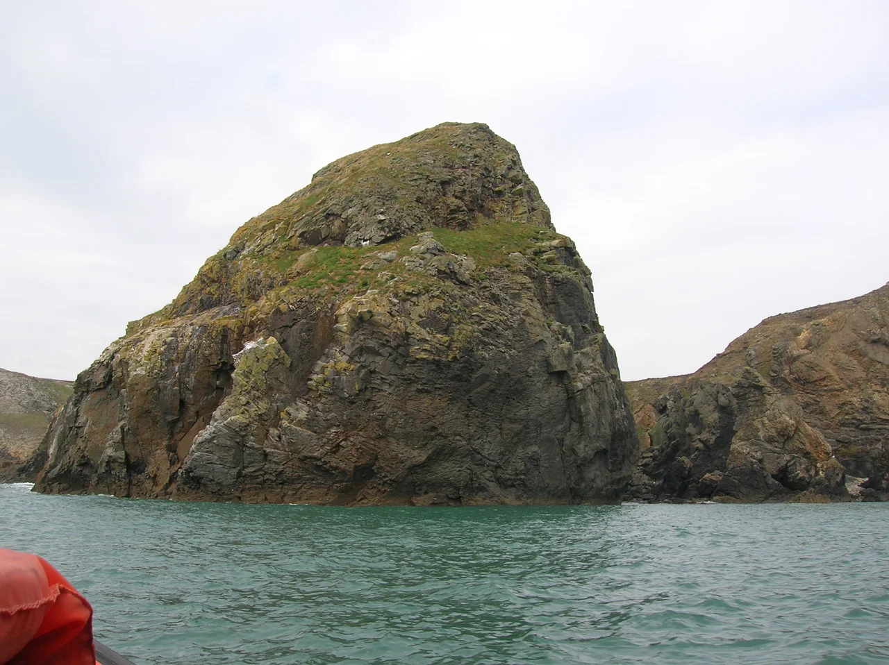 Ynys Gwelltog, which is to the south of Ramsey Island.  Photo taken from the sea by Rhys Wynne